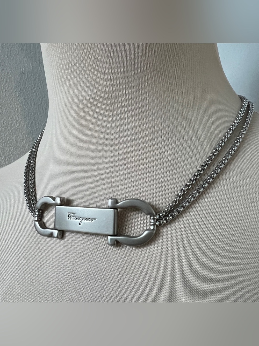 Custom Vintage Salvatore Ferragamo Silver Horsebit Necklace 16-16.5” - Picture 3 of 6